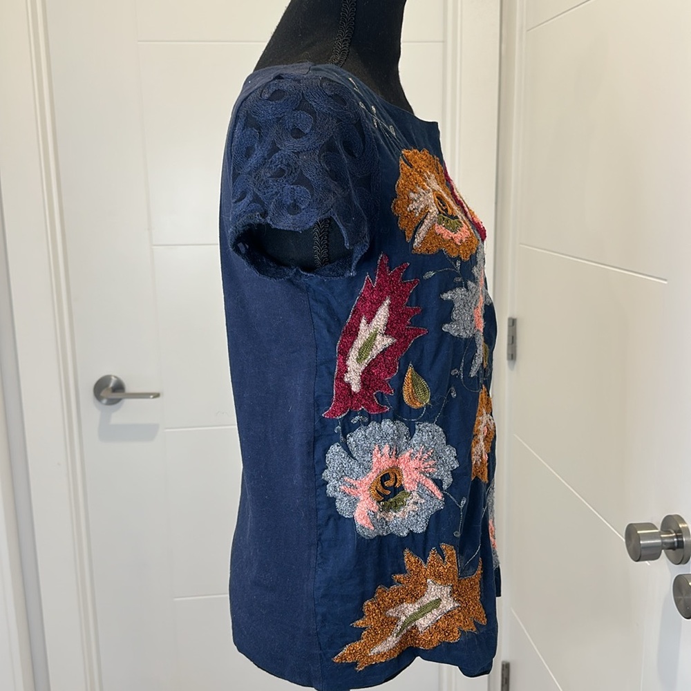 ANTHROPOLOGIE DELETTA Top Embroidered Floral Boho textured Bohemian Size S - Picture 7 of 17